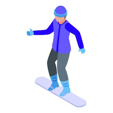 Çocuk snowboard ikonu izometrik vektörü. Kar okulu. Ekstrem spor