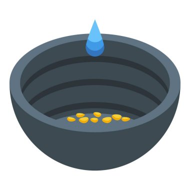 Altın kase ikonu izometrik vektörü. Benim taşım. Çalışma mağarası