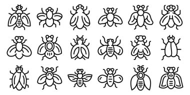 Tsetse fly icons set outline vector. Dangerous insect. House animal clipart