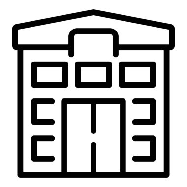 Okul binası ikonu ana hatları vektörü. Maske koruması. Sağlık güvenliği