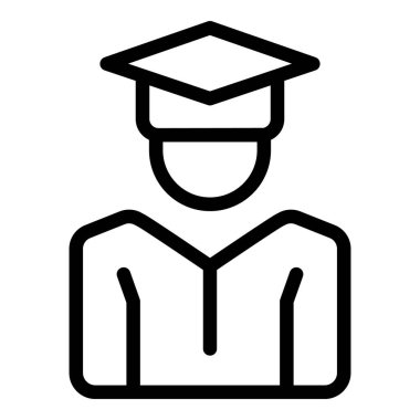 Çocuk mezuniyet ikonu ana hatları vektörü. Çocuk eğitimi. Okul dönüşü