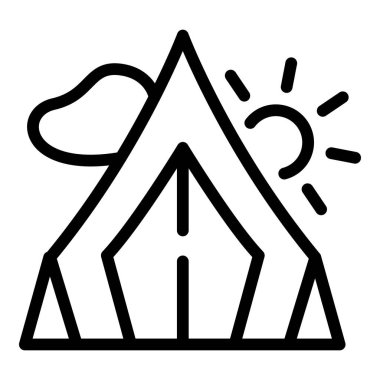 Futbol kampı spor çadırı ikonu ana hatları vektörü. Tekme at. Aksiyon ekibi.