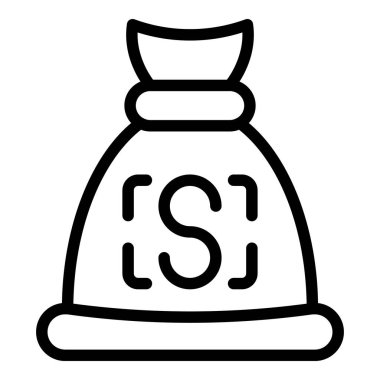 Para çantası ikonu ana hatları vektörü. Çevrimiçi oyun. Pc dijital