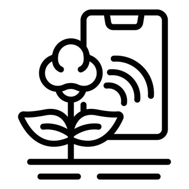 Pamuk bitki kontrol ikonu ana hatları vektörü. Dijital tarım. Uygulama verisi