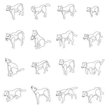 Kurt simgeleri ayarlandı. Beyaz arkaplan çizgisi üzerinde izole edilmiş web tasarımı için Isometric kurt vektör simgeleri kümesi
