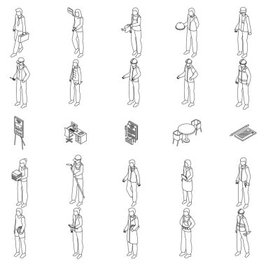 İş ikonu oluştur. Beyaz arkaplan çizgisi üzerinde izole edilmiş web tasarımı için iş vektör simgesine katkıda bulunan Isometric