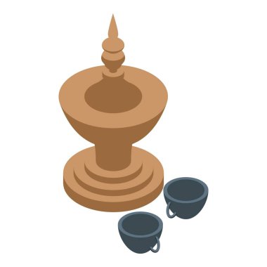 Myanmar sıcak çay ikonu izometrik vektörü. Tarihi eser kültürü. Asya bayrağı