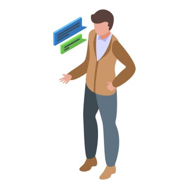 Lobici konuşma ikonu izometrik vektör. Toplantı desteği. Eylem Basını