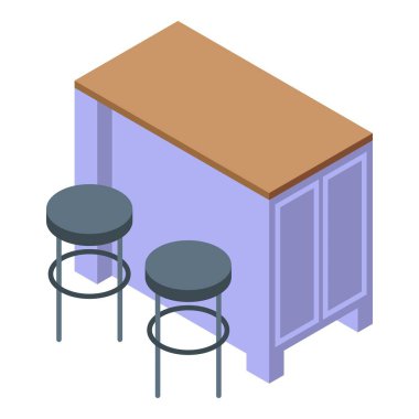 Ahşap çubuk masaüstü ikon izometrik vektörü. İç mekan. Adanın içi