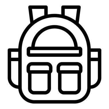 Okul sırt çantası ikonu ana hatları vektörü. İnternetten öğren. Anaokulu eğitimi