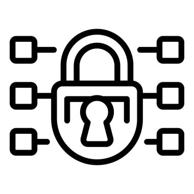 Güvenli asma kilit ikonu ana hat vektörü. Siber suçlar. Güvenlik hırsızlığı.