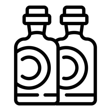 Şarap şişesi ikonu ana hatları vektörü. Mahzen fıçısı. Yemek Şaraphanesi