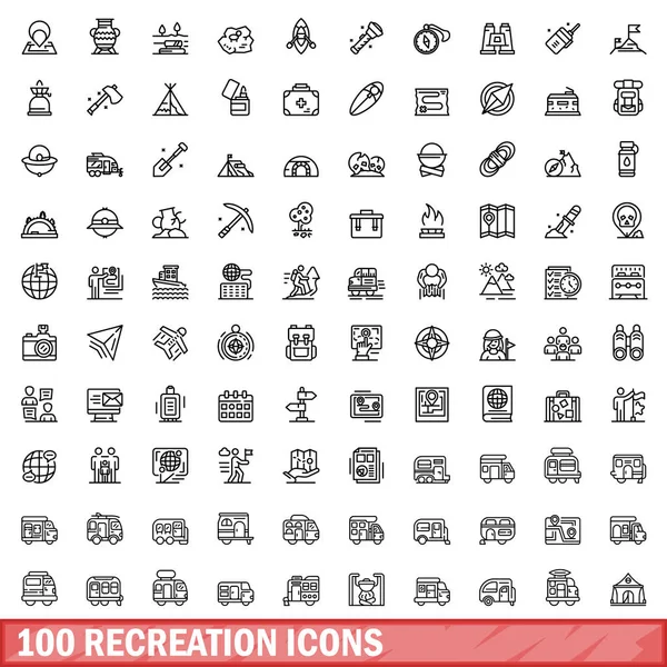 100 recreation icons set. Outline illustration of 100 recreation icons vector set isolated on white background