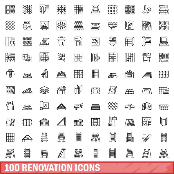 100 Ikon Renowacji Zestaw Zarys Ilustracji 100 Ikon Renowacji Wektor — Wektor stockowy