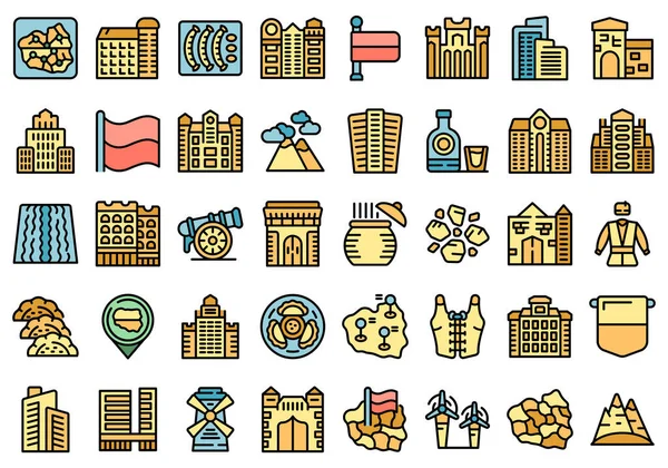 Poland Icons Set Outline Vector Country Food Culture Folk Color — 스톡 벡터
