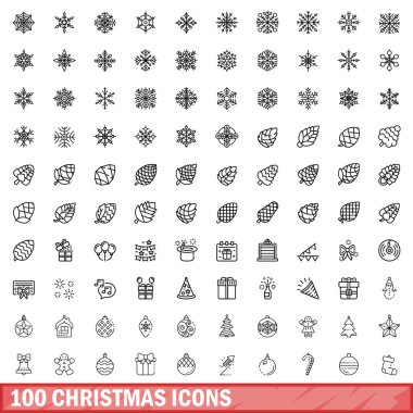 100 christmas icons set. Outline illustration of 100 christmas icons vector set isolated on white background