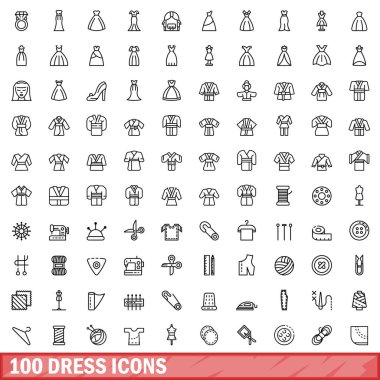 100 dress icons set. Outline illustration of 100 dress icons vector set isolated on white background