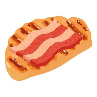 Meat product icon isometric vector. Piece of fresh bacon on fried chicken fillet. Protein product, junk food