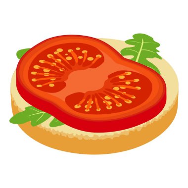 Tomato sandwich icon isometric vector. Sandwich with tomato slice and arugula. Food concept, snack, appetizer