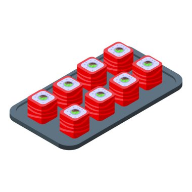 Red sushi roll icon isometric vector. Asian meal. Japan food