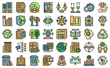 Environment social governence icons set outline vector. Esg corporate. Social ecology color line flat isolated on white