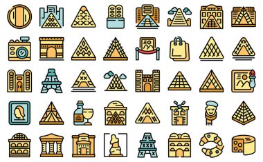 Louvre icons set outline vector. Painting picture. Adult museum color line flat isolated on white