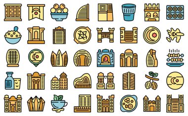 Baku icons set outline vector. City tower. Architecture building color line flat isolated on white
