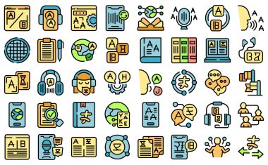 Interpreter icons set outline vector. Speak megaphone. Person speaker color line flat isolated on white