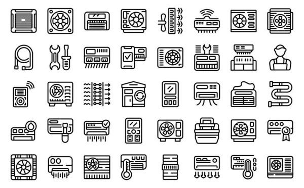 Installation of air conditioner icons set outline vector. Air conditioning. Climate work