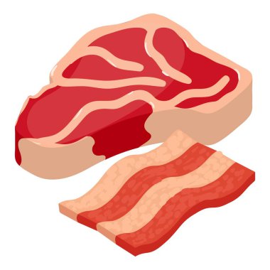 Meat food icon isometric vector. Big piece of beef tenderloin and ham piece icon. Food concept, healthy nutrition