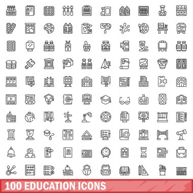 100 education icons set. Outline illustration of 100 education icons vector set isolated on white background clipart