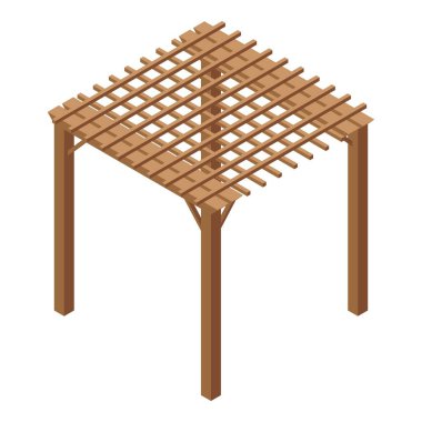Pergola ikonu izometrik vektörü. Ev binası. Ahşap çatı
