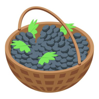 Üzüm sepeti izometrik vektörü. Şarap üzümleri. Bar alkolü