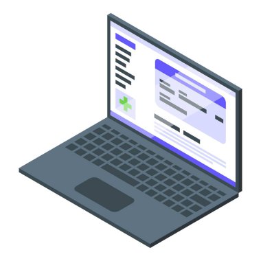 Laptop sigorta kartı ikonu izometrik vektörü. Sağlık sigortası. Hayat sigortası