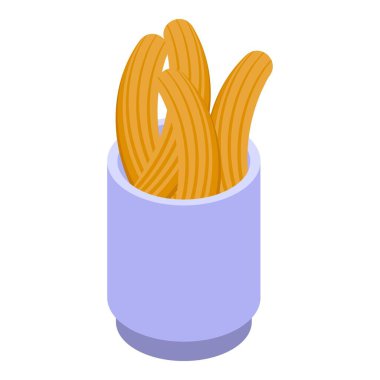 Churros sabıka ikonu izometrik vektörü. İspanyol churro. Yemek tabağı
