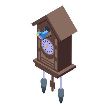 Pendulum watch icon isometric vector. Cuckoo Clock. Wood bird clipart