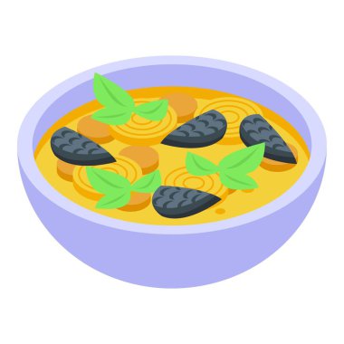 Deniz ürünleri çorbası ikonu izometrik vektörü. Yemek mutfağı. Turta eti.