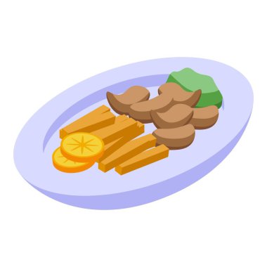 Portekiz mutfağı yemek ikonu izometrik vektörü. Portekiz morinası. Turta eti.