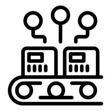 Çizgi fabrikası ikonu ana hat vektörü. Mühendislik işi. İşçi makineleri