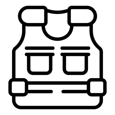 Güvenli yelek ikonu ana hat vektörü. Asker ceketi. Taktiksel kanıt