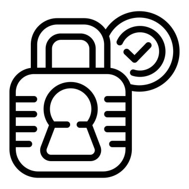 Asma kilit garanti simgesi ana hatları vektörü. Sertifika kartı. Çerçeve kartı