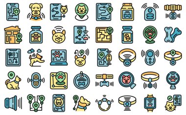 Hayvan izleyici simgeleri ana hat vektörünü ayarlar. Hayvan bakımı. Beyaz izole edilmiş üzerinde şehir denetim renk çizgisi