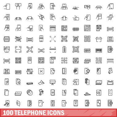 100 telephone icons set. Outline illustration of 100 telephone icons vector set isolated on white background