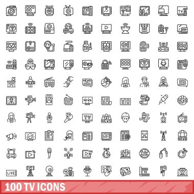 100 tv icons set. Outline illustration of 100 tv icons vector set isolated on white background