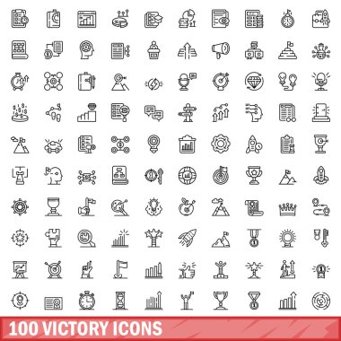 100 victory icons set. Outline illustration of 100 victory icons vector set isolated on white background