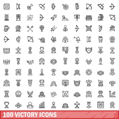 100 victory icons set. Outline illustration of 100 victory icons vector set isolated on white background
