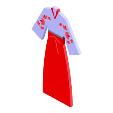 Red white fashion icon isometric vector. Japan woman. Geisha culture