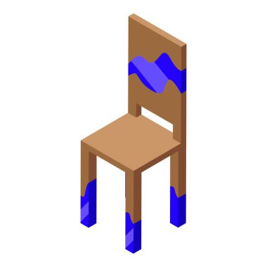 Chair epoxy resin icon isometric vector. Wood texture. Creative marble