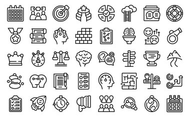 Life coach icons set outline vector. Problem solving. Life activity