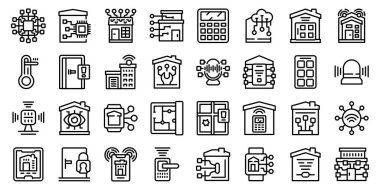 Smart home installation icons set outline vector. Internet system. Home touch